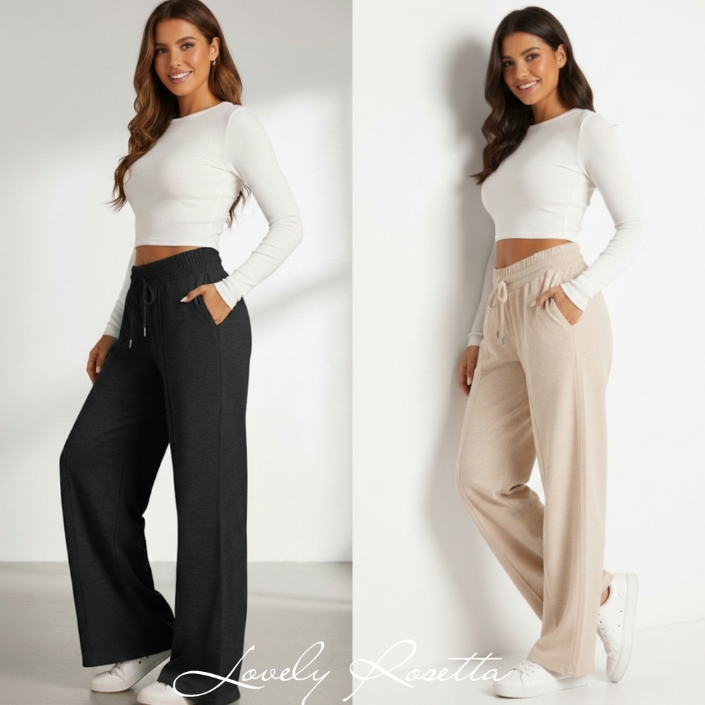 Women's Pink Wide Leg Drawstring Pants - Picture 10 of 12